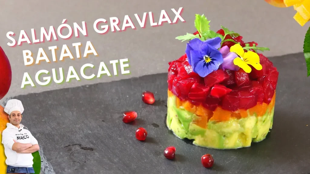 Tartar de salmón gravlax con batata y aguacate