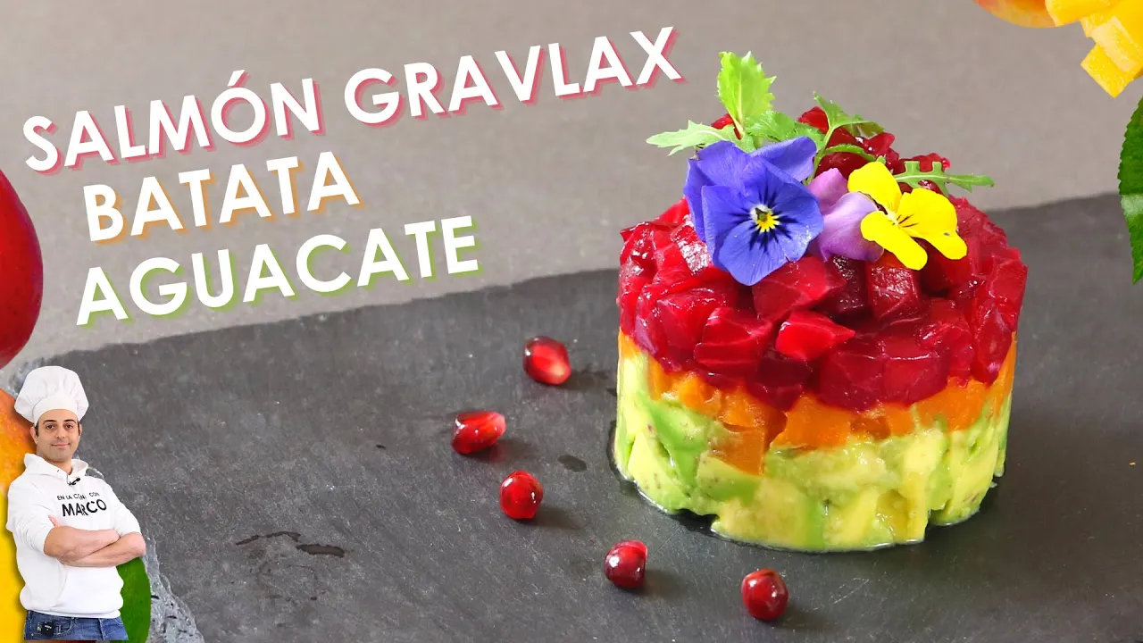 Tartar de salmón gravlax con batata y aguacate